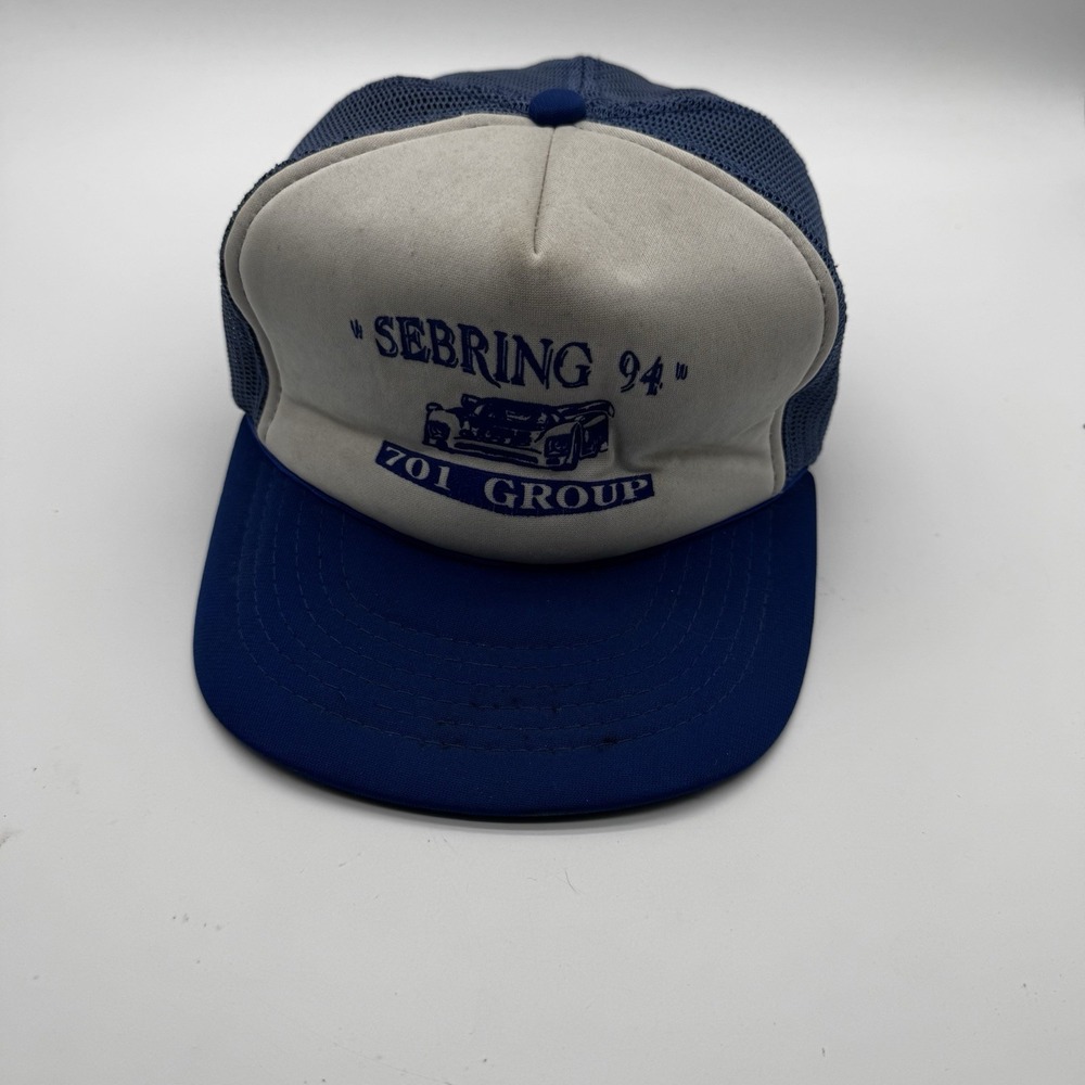Vintage Sebring 94 Hat 701 Group Trucker Cap Snapback Mesh Blue White Racing VTG